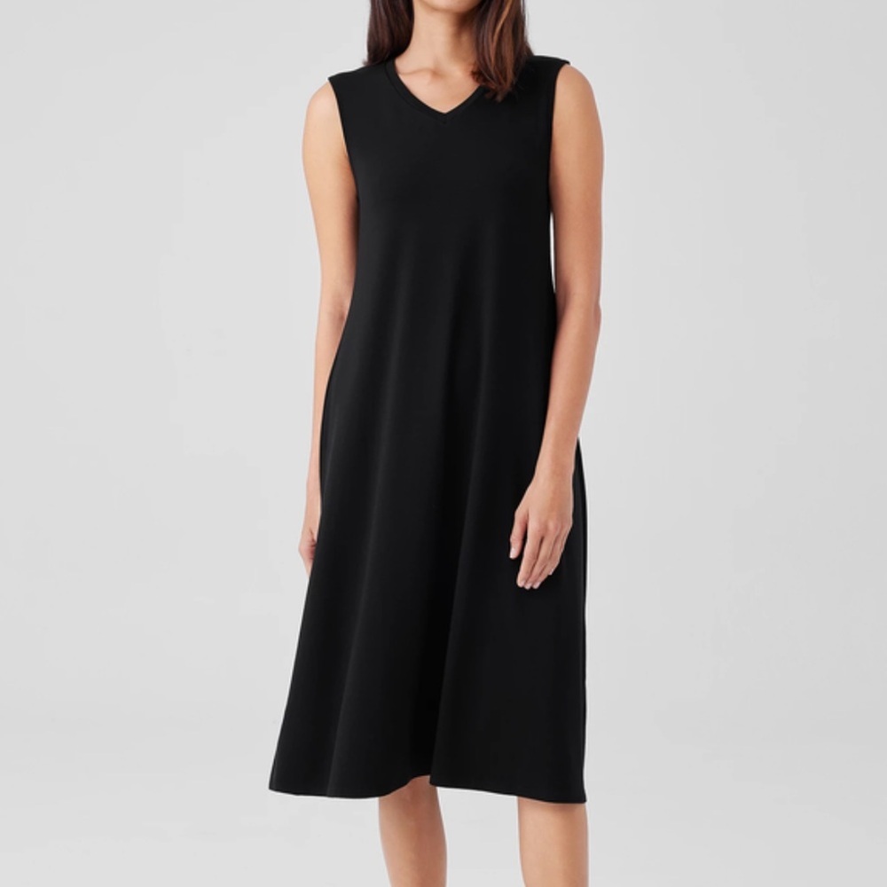Eileen Fisher Stretch Jersey Knit V Neck Dress NWT